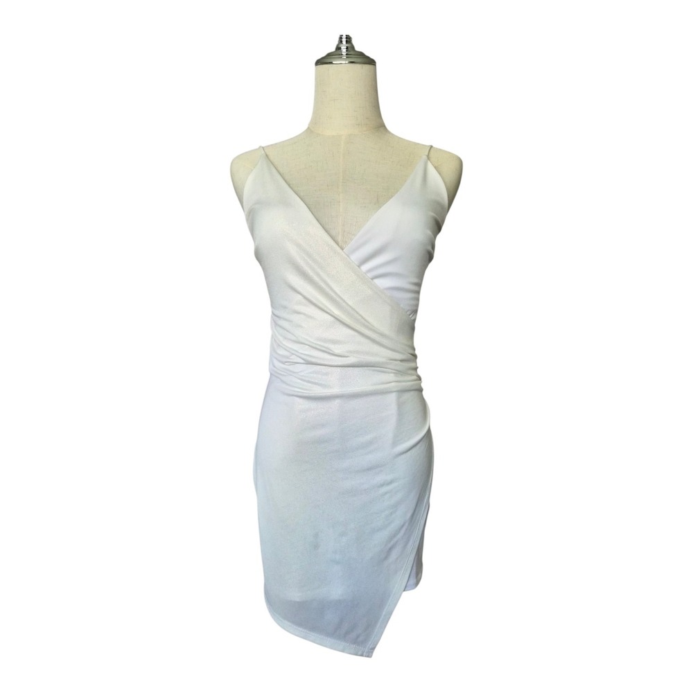 Lucy In The Sky White Faux Wrap Mini Dress M Graduation‎ Shimmer Bodycon Party